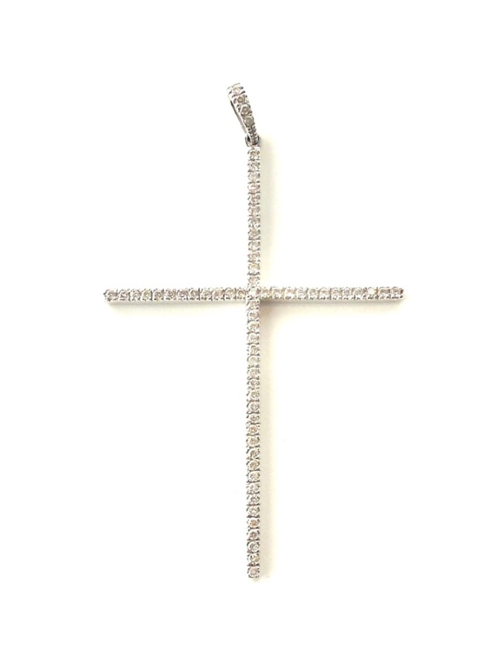 LARGE 66mm Long 14K DIAMOND White Gold Tall Slender Stick Cross Pendant! NICE!